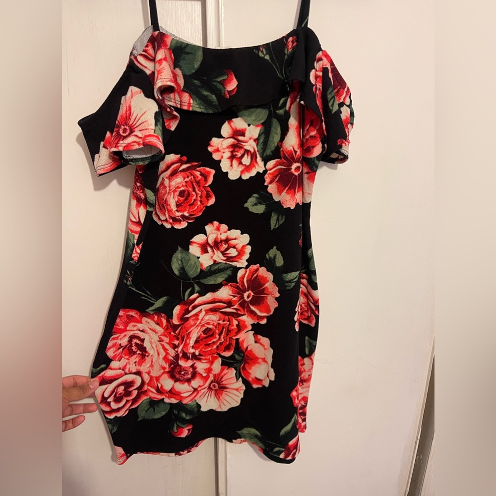 Brandy Blu off the shoulder floral dress with small straps